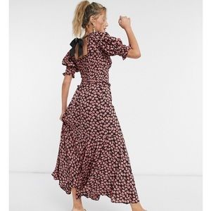 Sister Jane Shirred Puff Sleeve Maxi Dress in Black Vintage Floral, Size XS